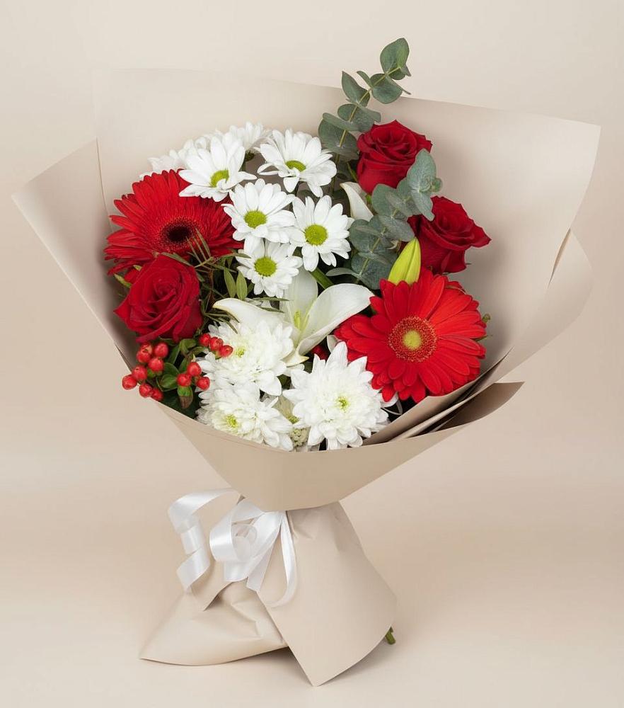 Букет цветов из: Розы, Хризантемы, Герберы и Лилии в Кугульте