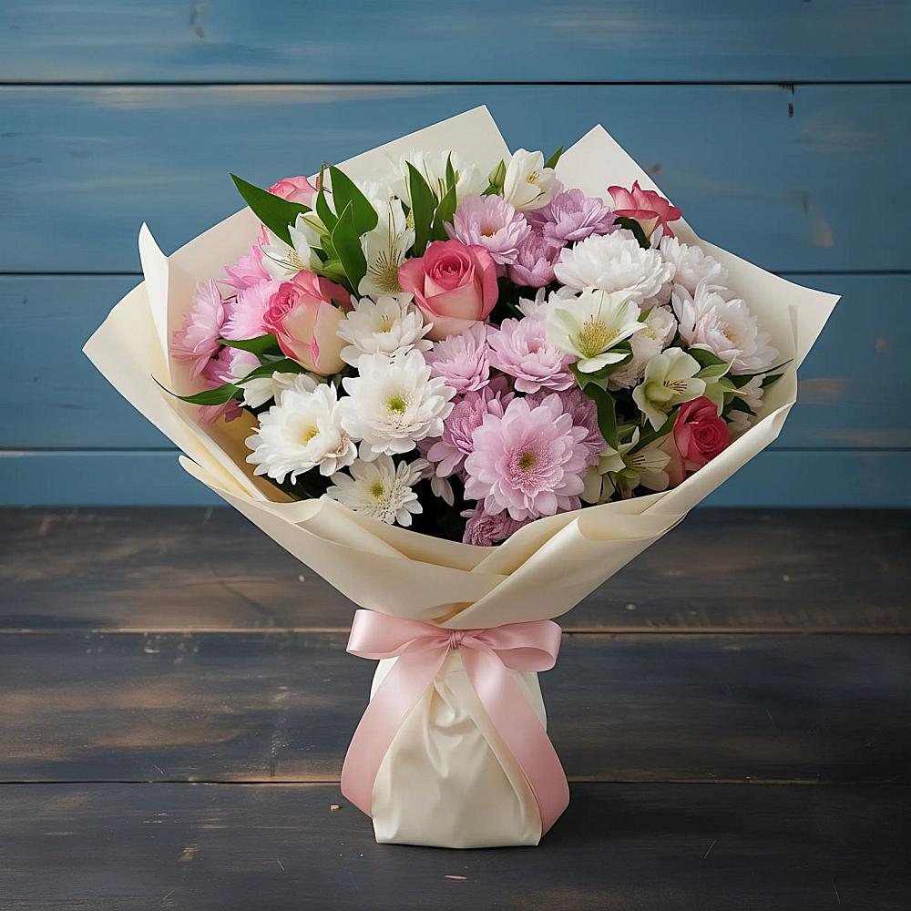 Букет цветов из: Хризантемы, Альстромерии и Розы в Кугульте